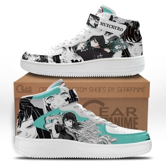Muichiro Tokito Sneakers Air Mid Anime Mix Manga Demon Slayer Size 8.5 USED - Picture 1 of 16